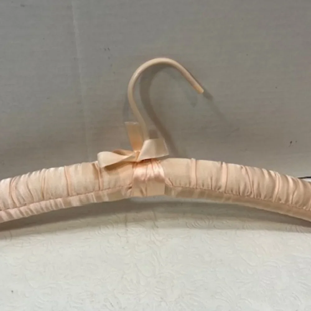 Four Classic Padded Pastel Satin Dress Clothes Hangers Yellow Peach 15.5